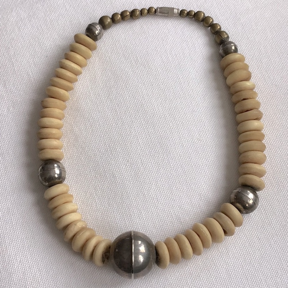 Antique Bone and Silver Necklace.